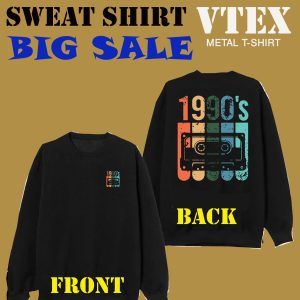 MEN'S COTTON TERRY FLECE SWEAT SHIRT SOLID BLACK COLOR WITH  1990   PRINT