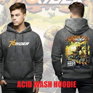 Men's Long Sleeve COTTON inside brush TERRY FLECE - Drawstring Pullover Printed -SOLID - Comfy Hoodie -hudi - Hudy- 76 Rider 1- ACID WASH version