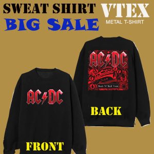MEN'S COTTON TERRY FLECE SWEAT SHIRT SOLID BLACK COLOR WITH  ACDC RED   PRINT