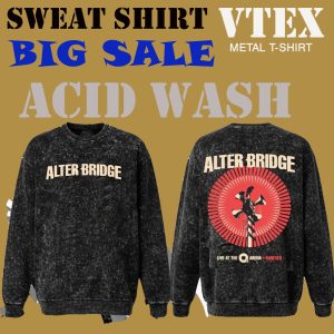MEN'S COTTON TERRY FLECE SWEAT SHIRT SOLID BLACK COLOR WITH ALTER BADGE PRINT ACID WASH