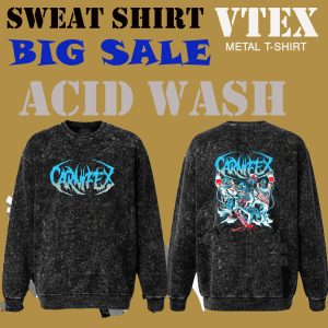 MEN'S COTTON TERRY FLECE SWEAT SHIRT SOLID BLACK COLOR WITH  CARNIFEX  PRINT ACID WASH