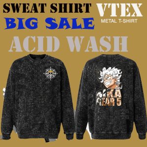 MEN'S COTTON TERRY FLECE SWEAT SHIRT SOLID BLACK COLOR WITH  CHAINA  PRINT ACID WASH