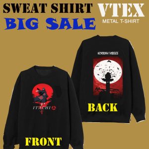 MEN'S COTTON TERRY FLECE SWEAT SHIRT SOLID BLACK COLOR WITH  KHORRA VIBEES PRINT