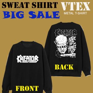 MEN'S COTTON TERRY FLECE SWEAT SHIRT SOLID BLACK COLOR WITH  KREATOR   PRINT