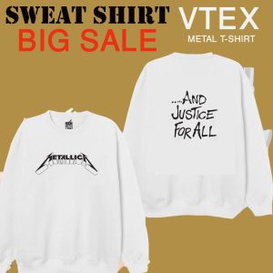 MEN'S COTTON TERRY FLECE SWEAT SHIRT White color - Metalica 1 Print