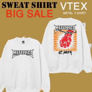 MEN'S COTTON TERRY FLECE SWEAT SHIRT  White color - Metalica  2 Print