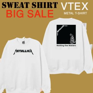 MEN'S COTTON TERRY FLECE SWEAT SHIRT  White color - Metalica  3 Print